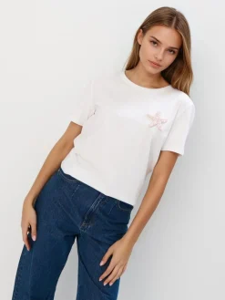 MOHITO Bawełniany t-shirt z aplikacją biau0142y Best