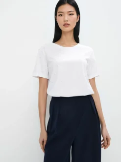 MOHITO Bawełniany t-shirt z dżetami biau0142y Discount