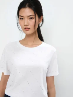 MOHITO Bawełniany t-shirt z dżetami biau0142y Discount