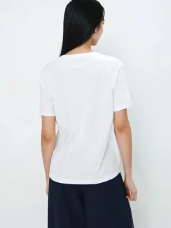 MOHITO Bawełniany t-shirt z dżetami biau0142y Discount