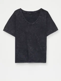 MOHITO Bawełniany t-shirt z efektem sprania czarny Online