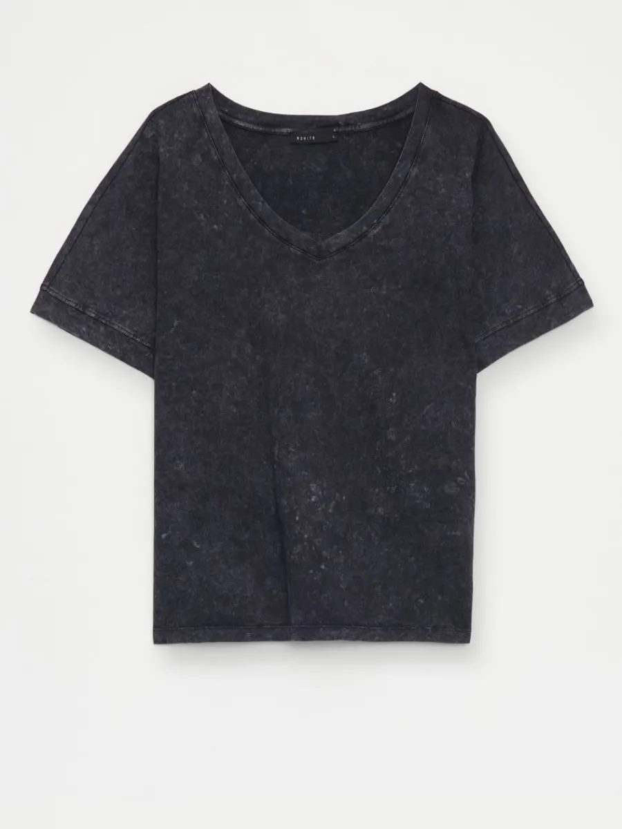 MOHITO Bawełniany t-shirt z efektem sprania czarny Online