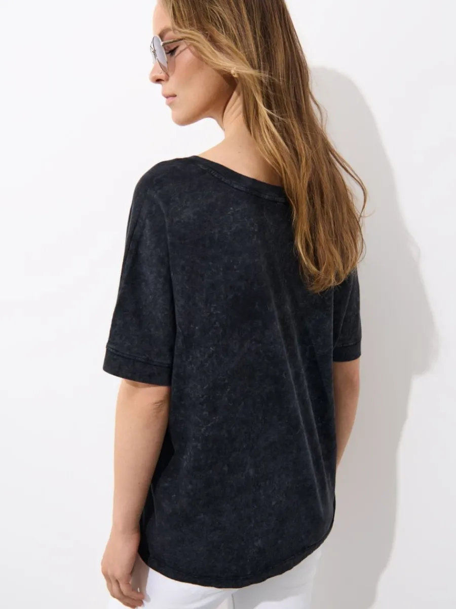 MOHITO Bawełniany t-shirt z efektem sprania czarny Online