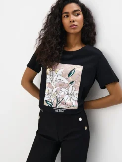 MOHITO Bawełniany t-shirt z grafiką czarny Hot
