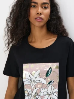 MOHITO Bawełniany t-shirt z grafiką czarny Hot