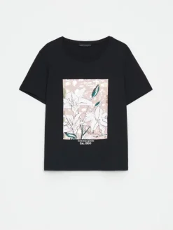 MOHITO Bawełniany t-shirt z grafiką czarny Hot