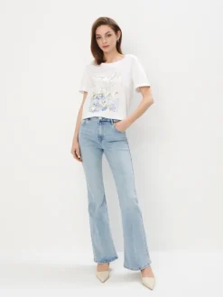 MOHITO Bawełniany t-shirt z kwiatowym printem biau0142y Clearance