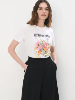 MOHITO Bawełniany t-shirt z kwiatowym printem biau0142y Fashion