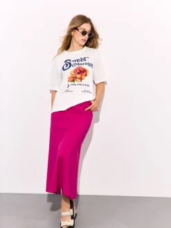 MOHITO Bawełniany t-shirt z nadrukiem biau0142y Online