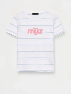 MOHITO Bawełniany t-shirt z nadrukiem bu0142u0119kitny Hot