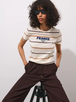 MOHITO Bawełniany t-shirt z nadrukiem beu017cowy Online