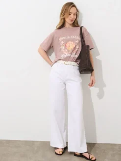 MOHITO Bawełniany t-shirt z nadrukiem beu017cowy Sale