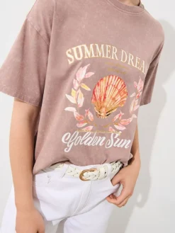 MOHITO Bawełniany t-shirt z nadrukiem beu017cowy Sale