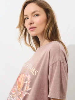 MOHITO Bawełniany t-shirt z nadrukiem beu017cowy Sale