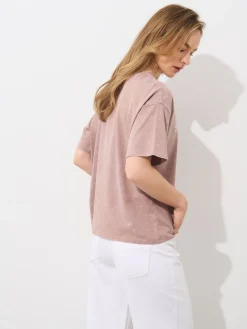 MOHITO Bawełniany t-shirt z nadrukiem beu017cowy Sale