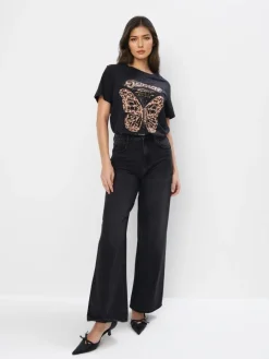 MOHITO Bawełniany t-shirt z nadrukiem czarny Best