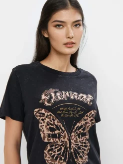 MOHITO Bawełniany t-shirt z nadrukiem czarny Best