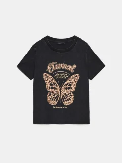 MOHITO Bawełniany t-shirt z nadrukiem czarny Best