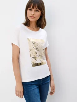 MOHITO Bawełniany t-shirt z nadrukiem biau0142y Outlet