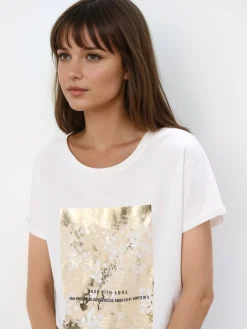 MOHITO Bawełniany t-shirt z nadrukiem biau0142y Outlet