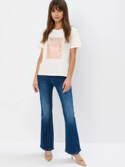 MOHITO Bawełniany t-shirt z nadrukiem beu017cowy Outlet