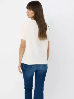MOHITO Bawełniany t-shirt z nadrukiem beu017cowy Outlet