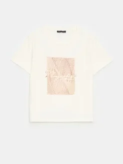 MOHITO Bawełniany t-shirt z nadrukiem beu017cowy Outlet
