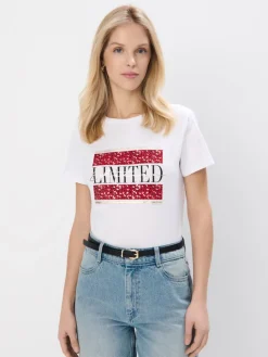 MOHITO Bawełniany t-shirt z nadrukiem biau0142y Best