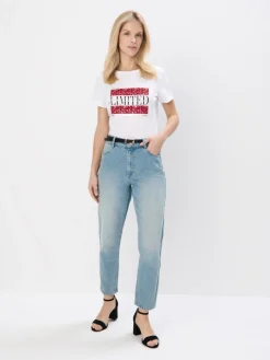 MOHITO Bawełniany t-shirt z nadrukiem biau0142y Best