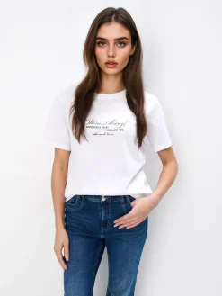 MOHITO Bawełniany t-shirt z nadrukiem biau0142y Online