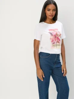 MOHITO Bawełniany t-shirt z printem biau0142y Hot
