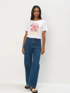 MOHITO Bawełniany t-shirt z printem biau0142y Hot