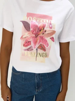 MOHITO Bawełniany t-shirt z printem biau0142y Hot