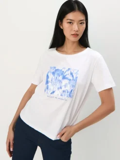 MOHITO Bawełniany t-shirt z printem biau0142y Outlet