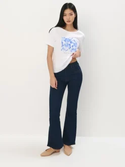 MOHITO Bawełniany t-shirt z printem biau0142y Outlet