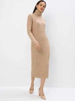MOHITO Beżowa sukienka midi z golfem beu017cowy Best