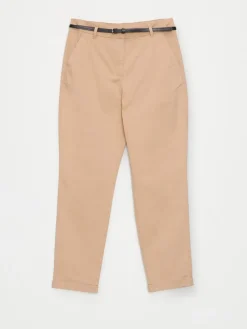 MOHITO Beżowe spodnie chino z paskiem bru0105zowy New