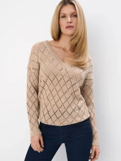 MOHITO Beżowy sweter z dekoltem V sand Clearance