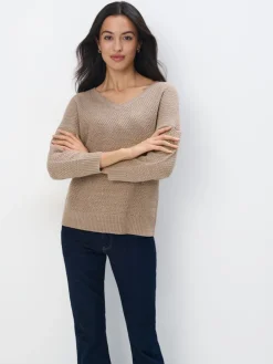 MOHITO Beżowy sweter z metaliczną nitką beu017cowy Sale