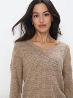 MOHITO Beżowy sweter z metaliczną nitką beu017cowy Sale
