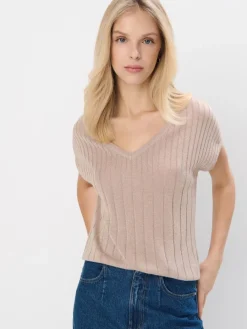 MOHITO Beżowy sweter z metalizowaną nitką sand Fashion