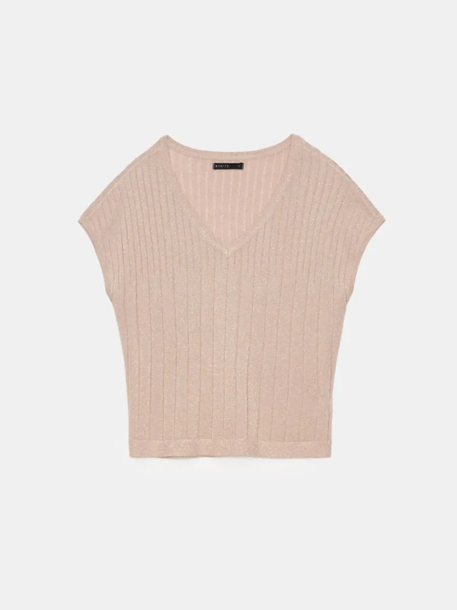 MOHITO Beżowy sweter z metalizowaną nitką sand Fashion