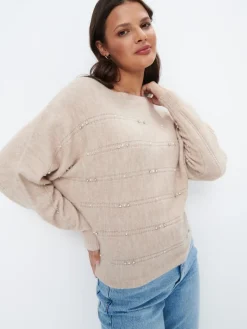 MOHITO Beżowy sweter z ozdobnymi elemenatmi beu017cowy Best