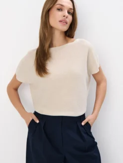 MOHITO Beżowy sweter z wiskozą i metalizowaną nitką beu017cowy Outlet
