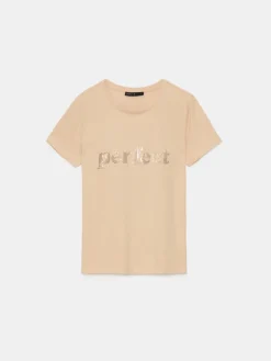 MOHITO Beżowy t-shirt z cekinową aplikacją beu017cowy Fashion