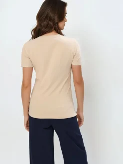 MOHITO Beżowy t-shirt z cekinową aplikacją beu017cowy Fashion