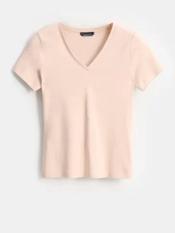 MOHITO Beżowy t-shirt z merceryzowanej bawełny beu017cowy Best