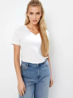 MOHITO Biały t-shirt z bawełną i wiskozą biau0142y Sale