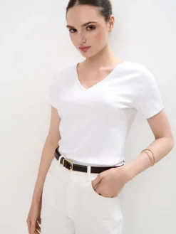 MOHITO Biały t-shirt z merceryzowanej bawełny biau0142y Fashion