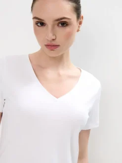 MOHITO Biały t-shirt z merceryzowanej bawełny biau0142y Fashion